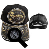 Zacatecas Hat, Adjustable Unisex, Charro Style, Polyester/Acrylic, Embroidered Snake Skin Design in Black
