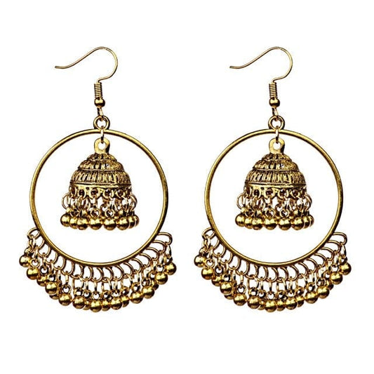 Golden Tassel Jhumka Earrings, HXE331 1, One Size