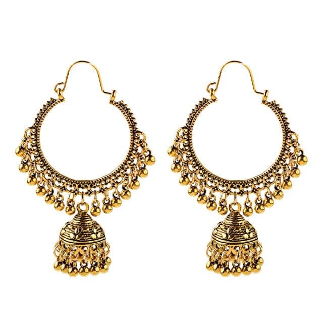 Golden Tassel Jhumka Earrings, HXE331 1, One Size