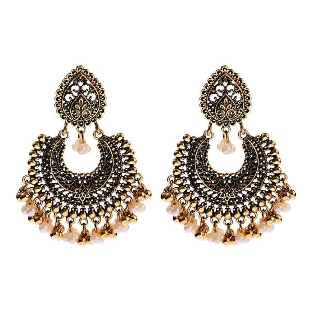 Golden Tassel Jhumka Earrings, HXE331 1, One Size