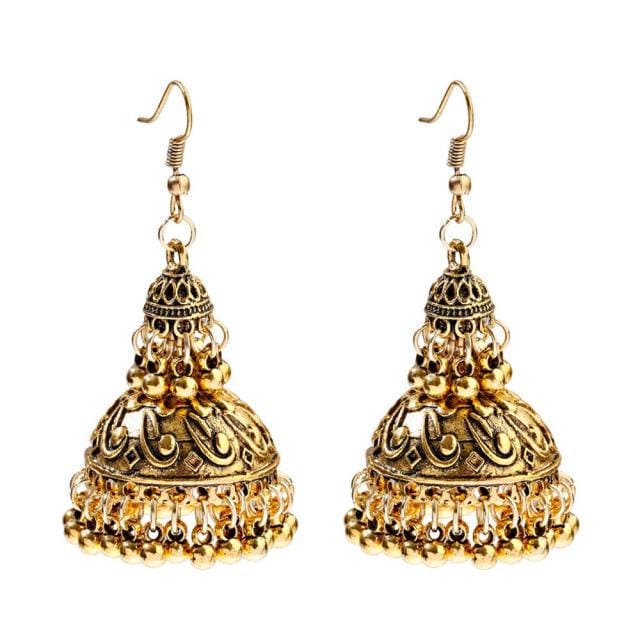 Golden Tassel Jhumka Earrings, HXE331 1, One Size