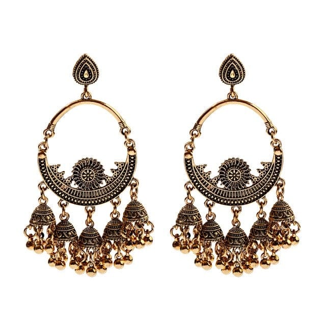 Golden Tassel Jhumka Earrings, HXE331 1, One Size