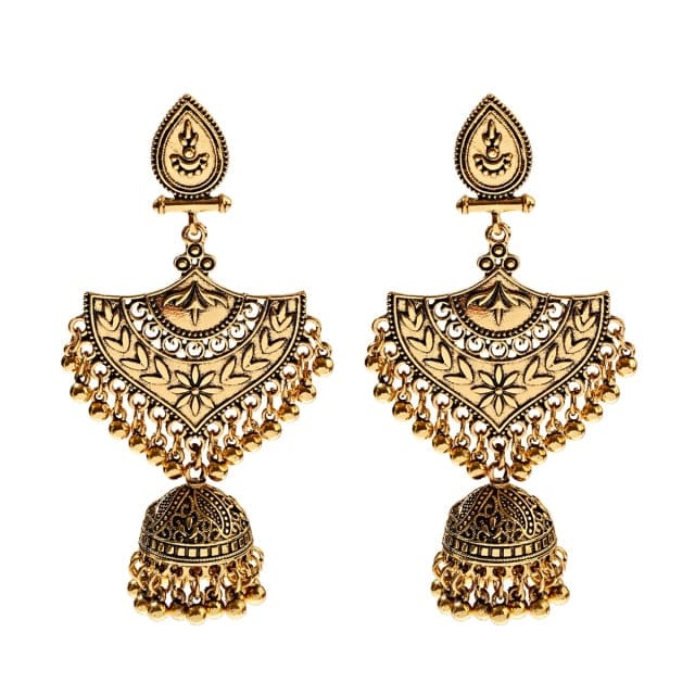 Golden Tassel Jhumka Earrings, HXE331 1, One Size
