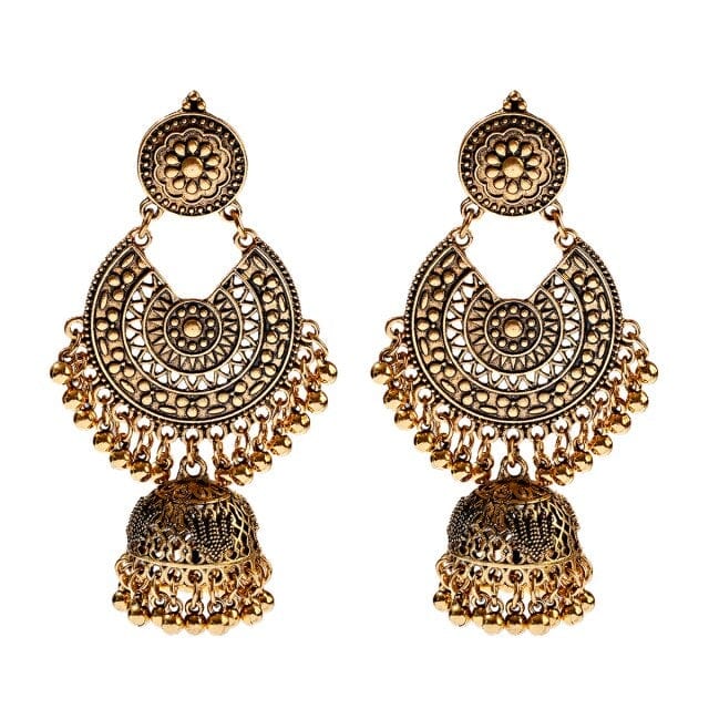 Golden Tassel Jhumka Earrings, HXE331 1, One Size