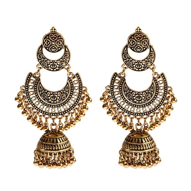 Golden Tassel Jhumka Earrings, HXE331 1, One Size