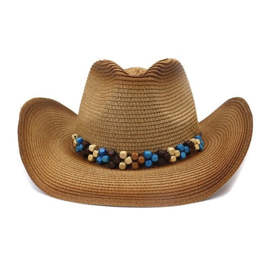 HOAREE Cowboy Men's Sun Hat Wide Brim Fedora Hat Cowgirl Beach Straw Hat for Men UV Protection Cap Chapeau Femme, Khaki Khaki, One Size