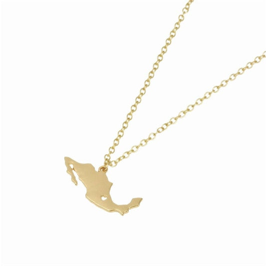 Mexico Map Necklace, Gold, One Size