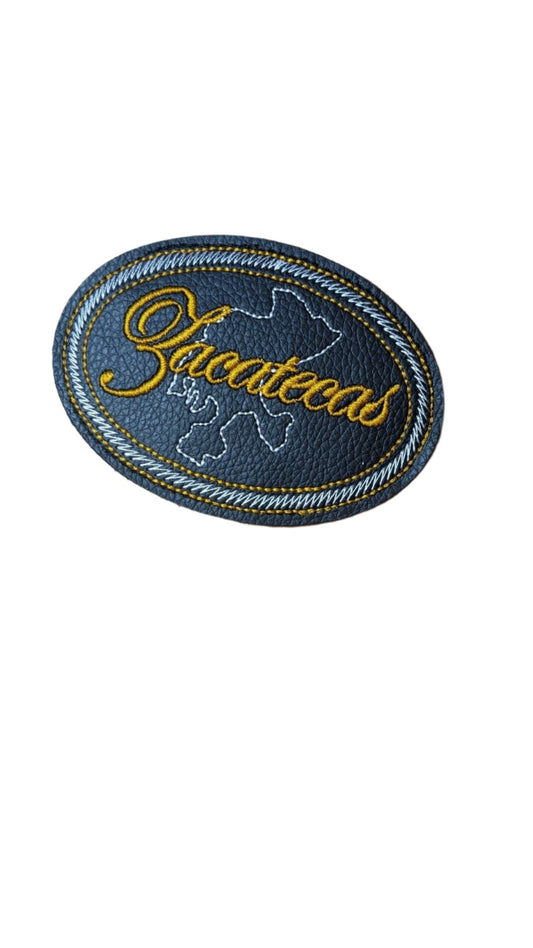 Zacatecas Embroidered Patch, Snake Skin Design, 4"x3", Black PU Leather