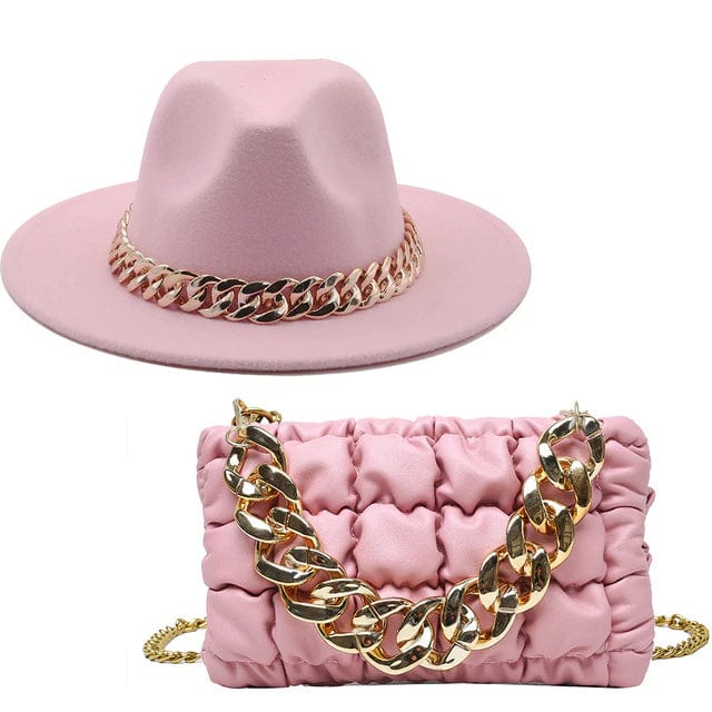 Stylish Fedora Hats with Matching Bags, Royal Blue, 55-58CM