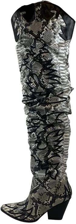 Cape Robbin Kelsey 21 Over-The-Knee Cowboy Boots For Women | Chunky Block Heel Western Cowgirl Fashion Boots , 6, Black, 6, Black