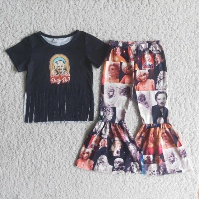 Kids Boutique - Baby Girls Singer Outfit, Red Shirt & Western Bell Pants Set