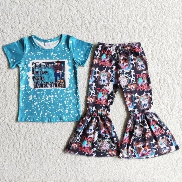 Kids Boutique - Baby Girls Singer Outfit, Red Shirt & Western Bell Pants Set