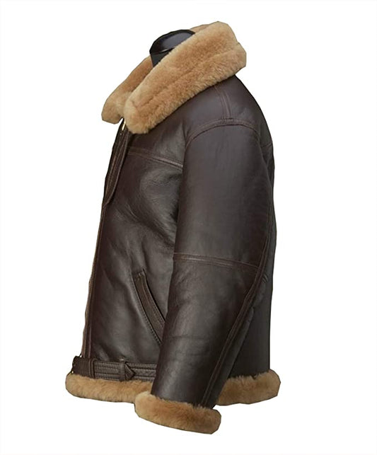 B3 Men Real Shearling Sheepskin flying WW2 Aviator RAF Bomber Jacket, XS, Brown