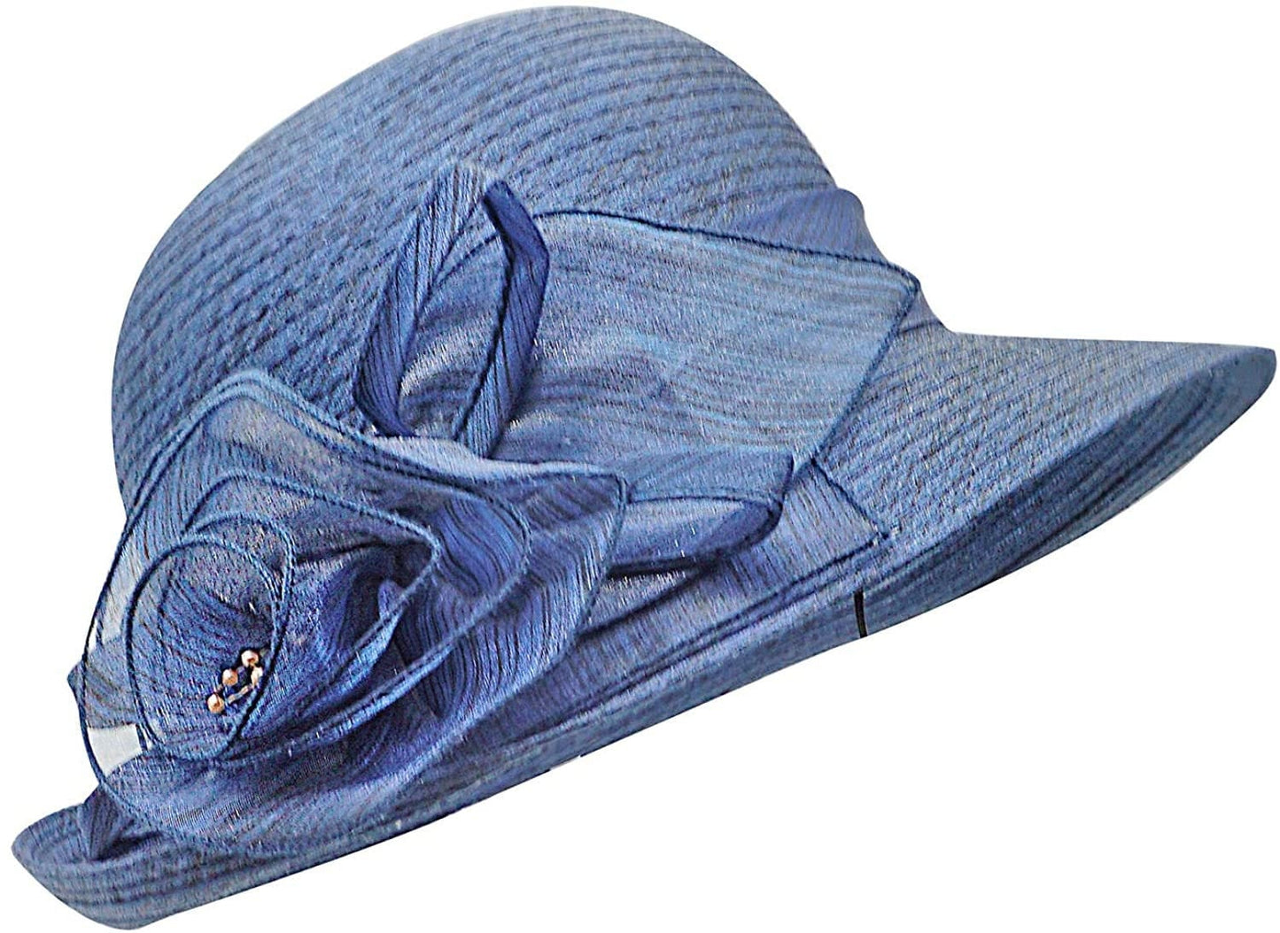 Bellady Women Organza Derby Church Wedding Fascinators Cloche Bucket Bowler Hat, Blue, One Size