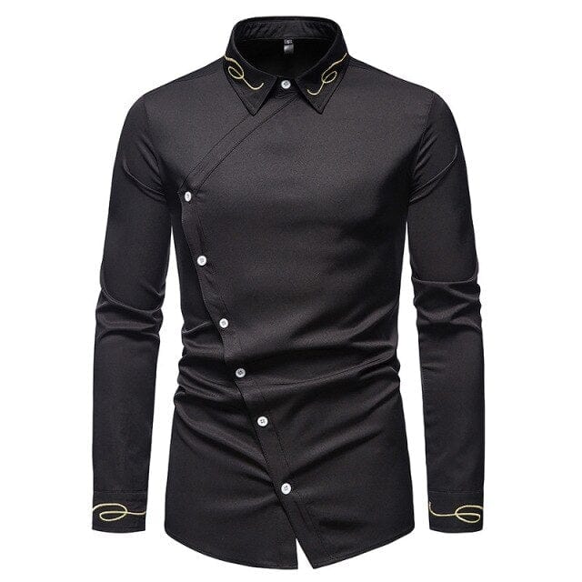 Men's Embroidered Western Cowboy Shirt – Fashion Oblique Button Irregular Design, Long Sleeve Cotton Casual Streetwear