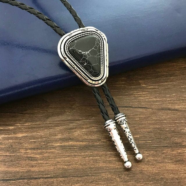 Retro metal  bolo tie, black, One Size