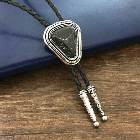 Retro metal  bolo tie, black, One Size