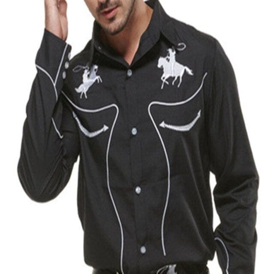 Western Rockabilly Shirts, Black Shirt, L