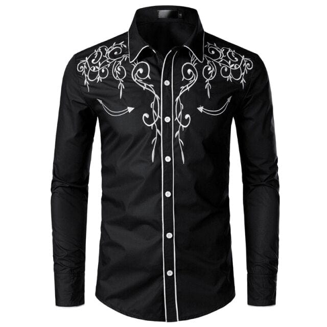 Men's Western Cowboy Embroidered Slim Fit Long Sleeve Shirt