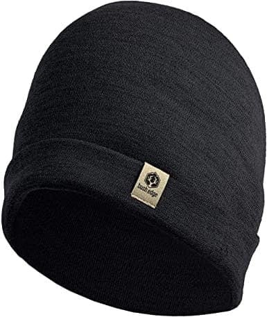 Bush Edge 100% Merino Wool Cuff Beanie Hat, Black, One Size
