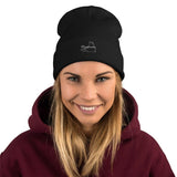 Campeche Embroidered Beanie Hats, One Size, Black