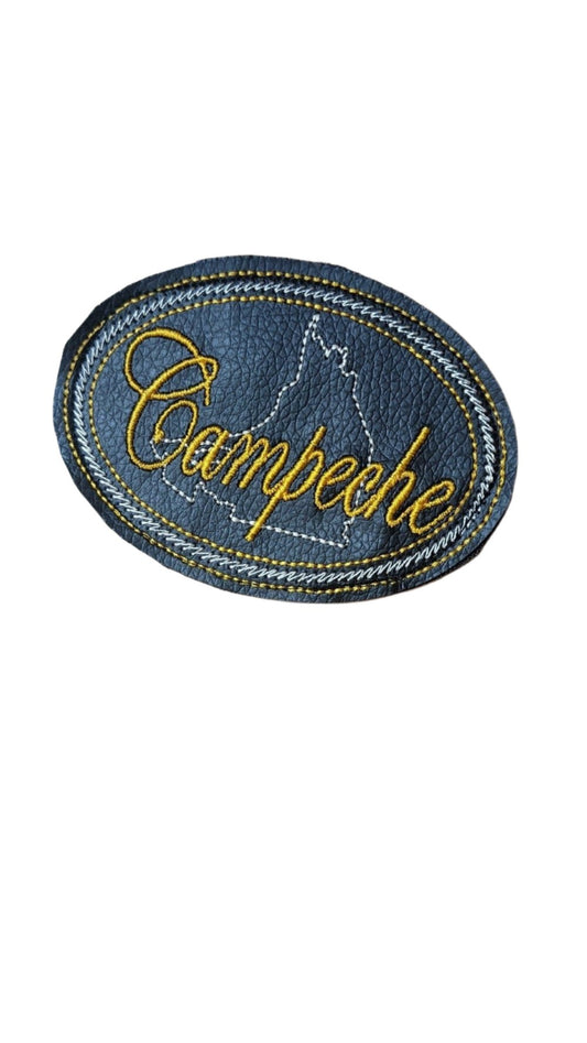 Campeche Embroidered Patch, Snake Skin Design, 4"x3", Black PU Leather