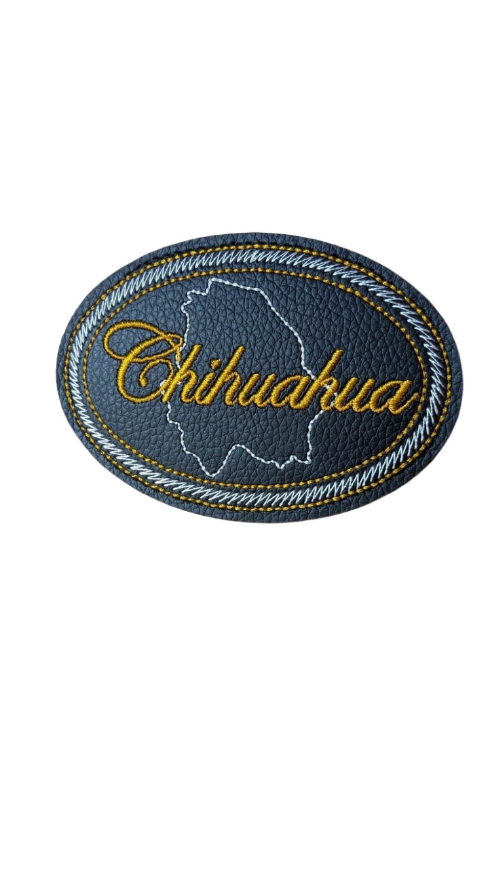 Chihuahua Embroidered Patch, Snake Skin Design, 4"x3", Black PU Leather