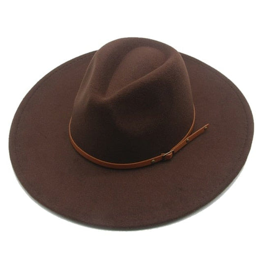 Sombreros Fedora de invierno para mujeres y hombres: ala grande de 9,5 cm, banda lisa, cinturón, color caqui y negro, estilo vaquero/jazz para exteriores