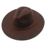 Sombreros Fedora de invierno para mujeres y hombres: ala grande de 9,5 cm, banda lisa, cinturón, color caqui y negro, estilo vaquero/jazz para exteriores