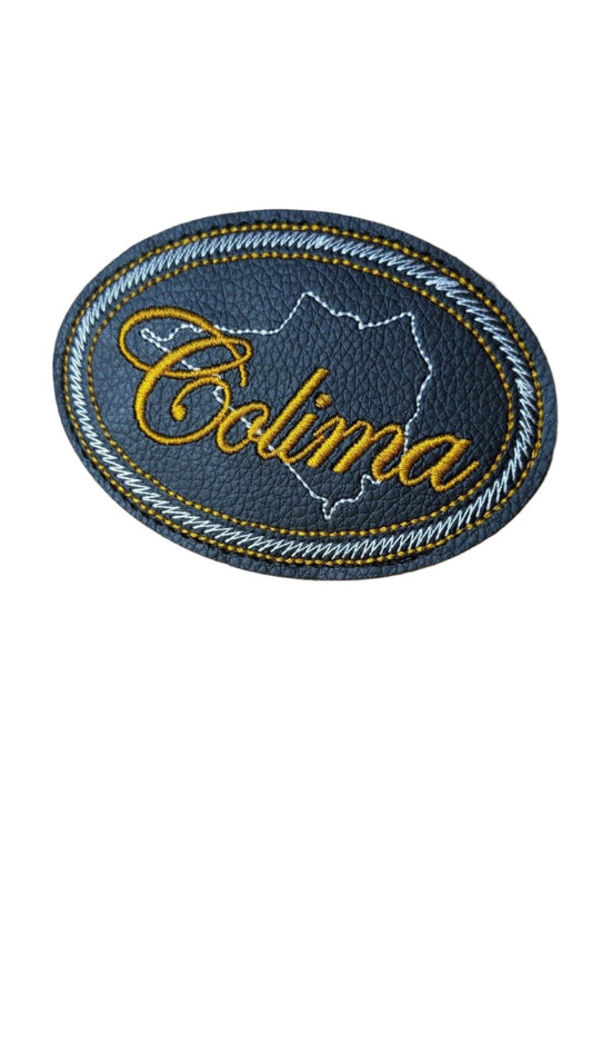 Colima Embroidered Patch, Snake Skin Design, 4"x3", Black PU Leather