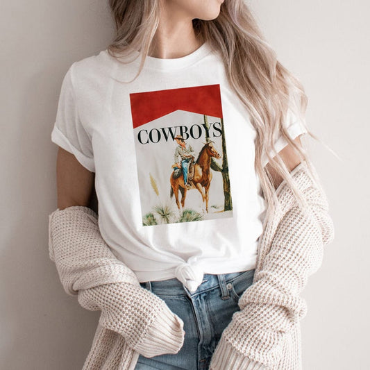 Cowboy Western Rodeo Horse T-Shirt – Women's Summer Short Sleeve Graphic Tee Casual Top