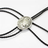 Cowboy wolf head bolo tie, Silver, One Size