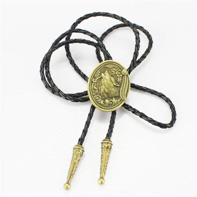 Cowboy wolf head bolo tie, Silver, One Size