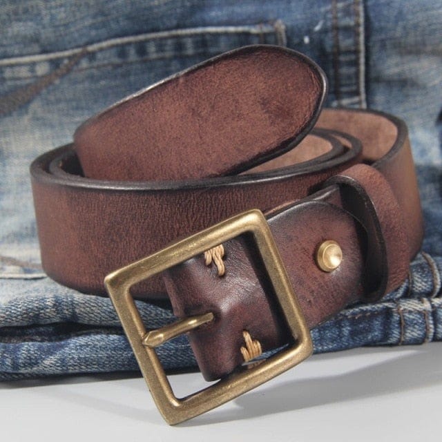 Men's Leather Belt, Dark Brown, 125cm