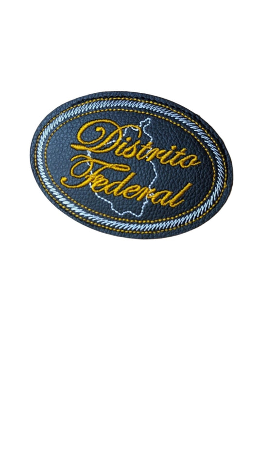 Distrito Federal Embroidered Patch, Snake Skin Design, 4"x3", Black PU Leather