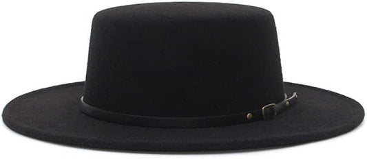 EOZY Classic Felt Fedora Hat for Women & Men – Wide Brim, Flat Top Jazz Panama Hat for Casual, Party, or Church, Black, One Size