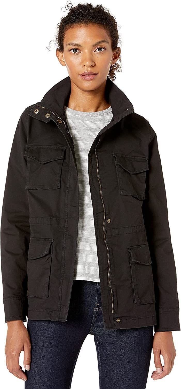 Essentials Women's Zip Up Utility Jacket, XS, Brown