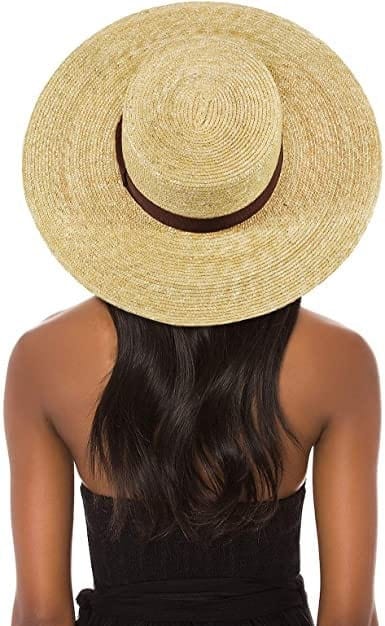FEMSÉE Straw Beach Hat   Sun Hats for Women and Men Flat Top Classic Boater Hat, Beige, One Size