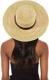 FEMSÉE Straw Beach Hat   Sun Hats for Women and Men Flat Top Classic Boater Hat, Beige, One Size