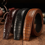Premium Crocodile Pattern Leather Belt, 110cm-130cm, Black