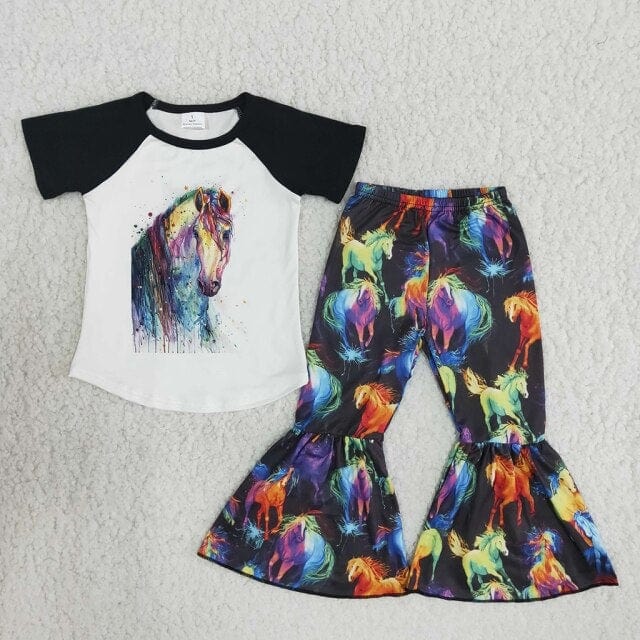 Camiseta con estampado de letras y sombrero de toro occidental con estampado de vaquero y campana de vaca para niños pequeños y niñas