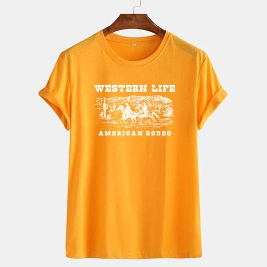 VIP HJN Women's Retro Cowboy Rodeo T-Shirt – Western Cowgirl Vintage Cotton Tee, White, L