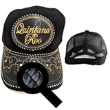 Quintana Roo Hat, Adjustable Unisex, Charro Style, Polyester/Acrylic, Embroidered Snake Skin Design in Black, One Size