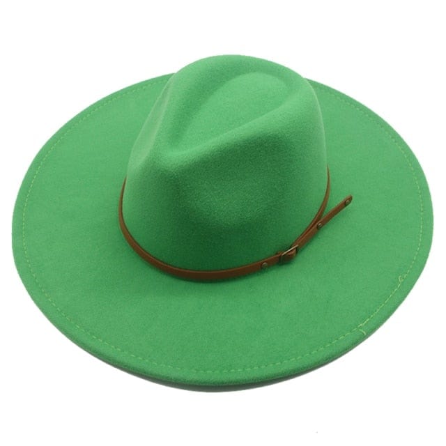Sombreros Fedora de invierno para mujeres y hombres: ala grande de 9,5 cm, banda lisa, cinturón, color caqui y negro, estilo vaquero/jazz para exteriores