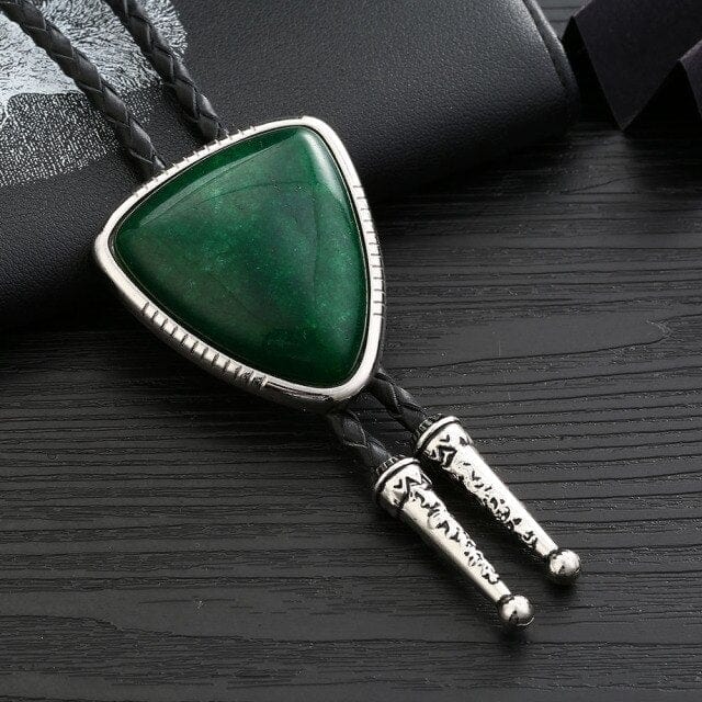 Natural stone BOLO tie, green, One Size