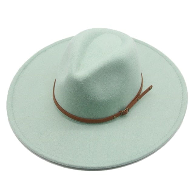 Sombreros Fedora de invierno para mujeres y hombres: ala grande de 9,5 cm, banda lisa, cinturón, color caqui y negro, estilo vaquero/jazz para exteriores