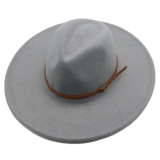 Sombreros Fedora de invierno para mujeres y hombres: ala grande de 9,5 cm, banda lisa, cinturón, color caqui y negro, estilo vaquero/jazz para exteriores