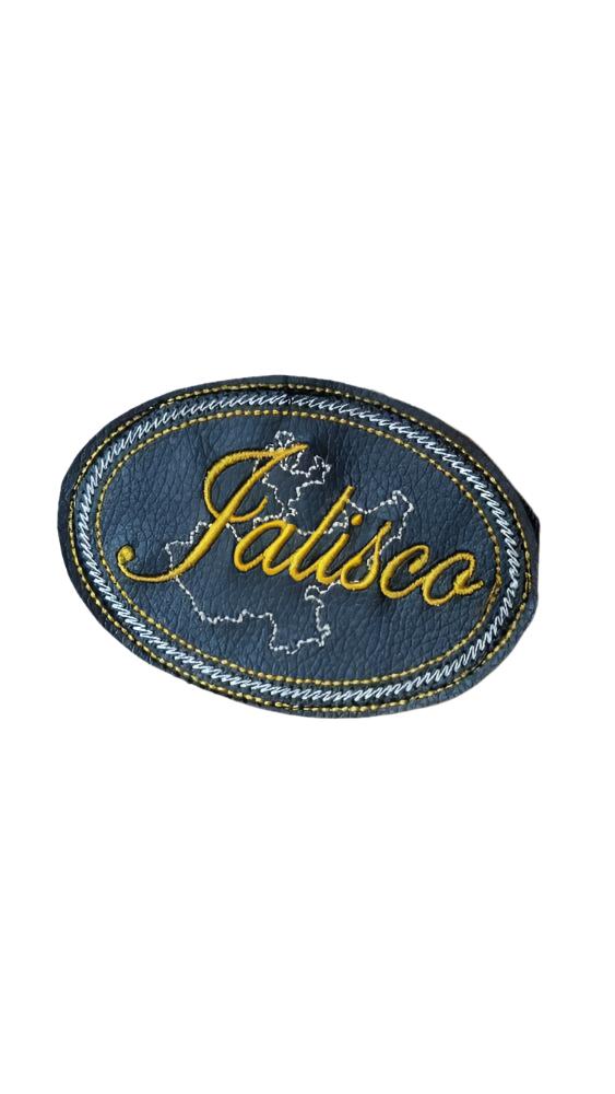 Jalisco Embroidered Patch, Snake Skin Design, 4"x3", Black PU Leather