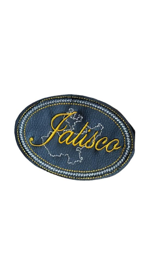 Jalisco Embroidered Patch, Snake Skin Design, 4"x3", Black PU Leather