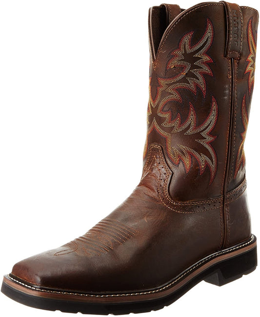 Justin Original Work Boots Men'S Stampede Pull On Square Toe Work Boot , 7, Brown